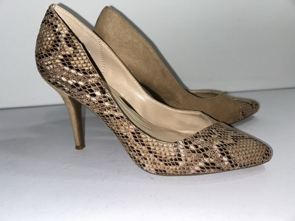 The Limited Tanga Beige/Camel & Python Patterned Stiletto Pumps Size US 8.5M